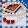 AA 8-9MM Round Freshwater Pearl Agate Beads Necklace